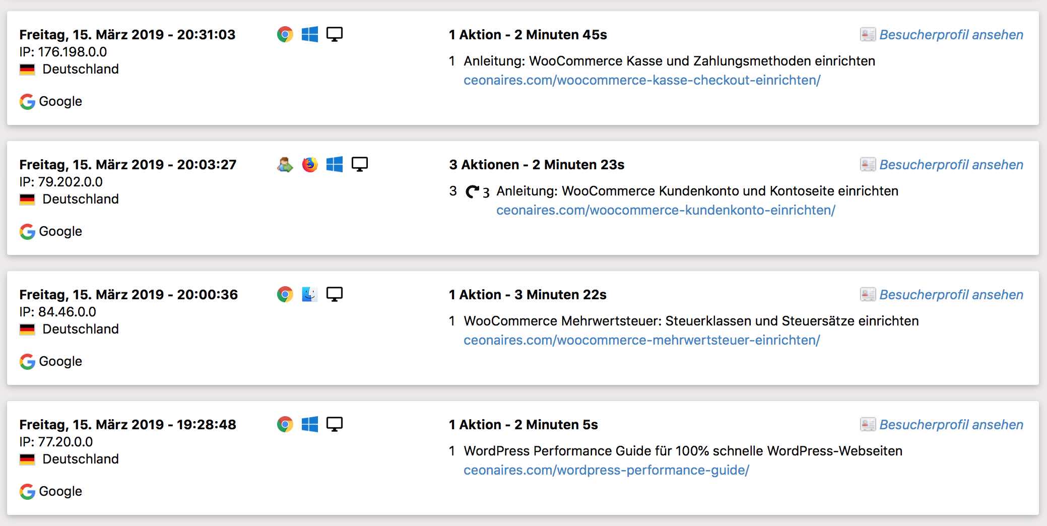 0 Sekunden Seitenverweildauer in Matomo korrekt anzeigen